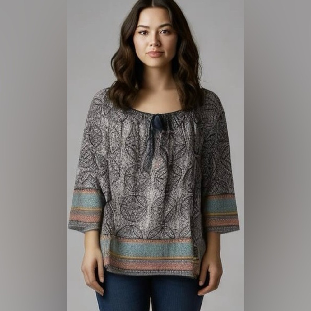 3X Misia Tribal Print Boho Tunic Top, colorful, Flowy, wide sleeves